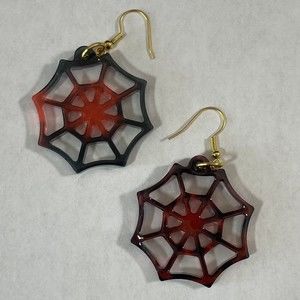 Resin Halloween Spider Web Earrings Red & Black Hand Crafted
